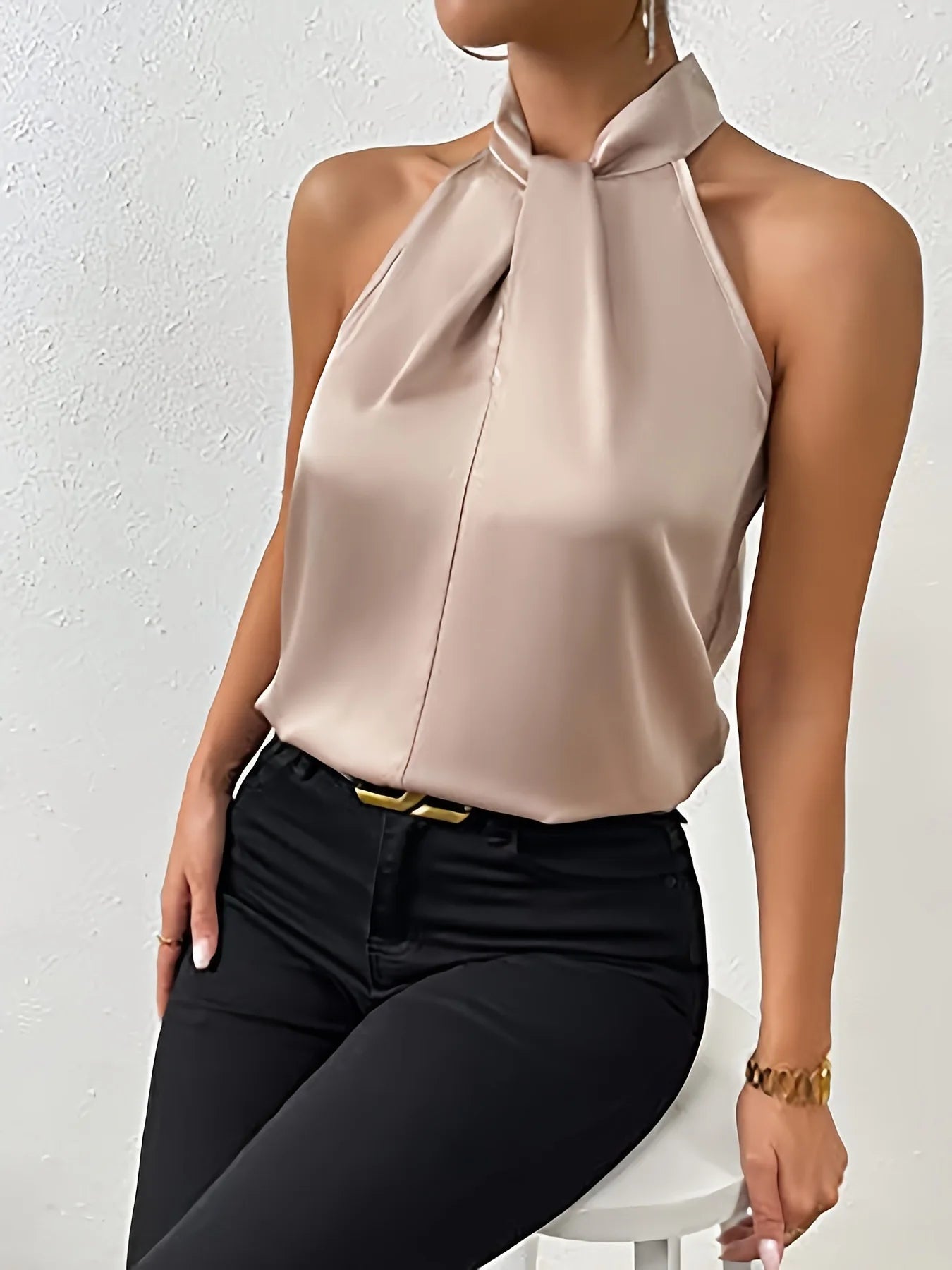 Summer new European and American women's color Ding halter sleeveless vest satin imitation silk blouse