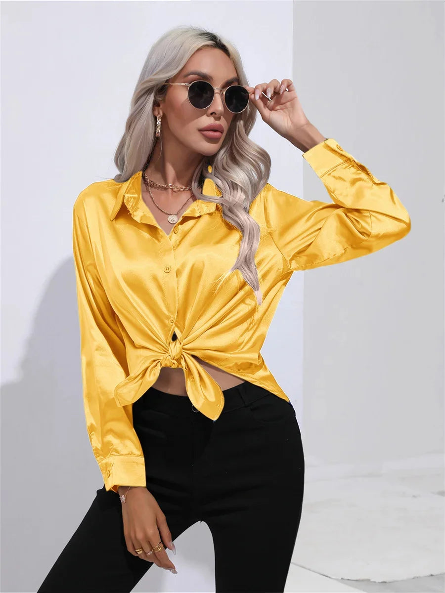 Woman Spring Autumn Style Casual Blouses Shirts Lady Long Sleeve Turn-down Collar Solid Color Blusas Tops