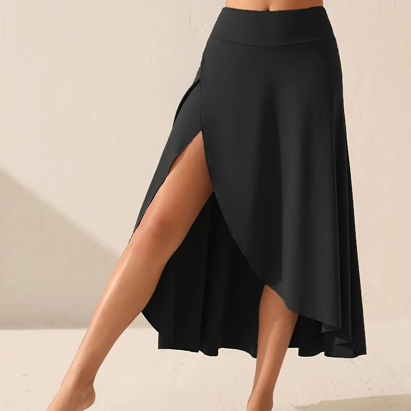 European and American women's dress irregular temperament slit elegant flounces drop fashion solid color skirt