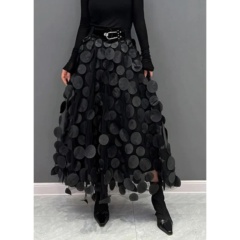 Women Polka Dot 3D Design Tulle Mesh Skirt